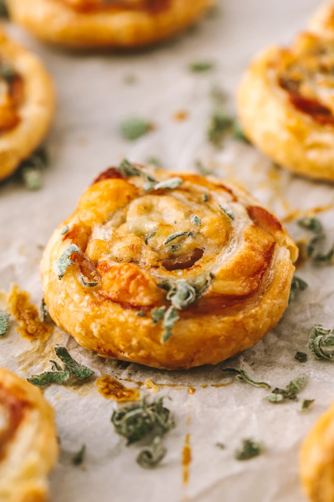 side angle of prosciutto puff pastry bites