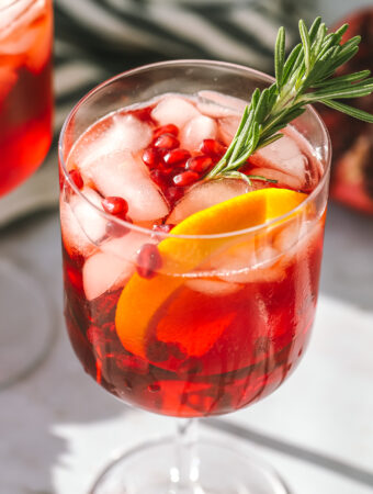 angled view of a aperol spritz holiday cocktail