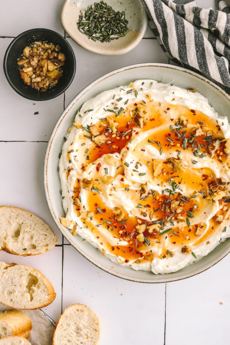 Quick Whipped Ricotta Dip with Hot Honey Appetizer - Cooking in my Genes