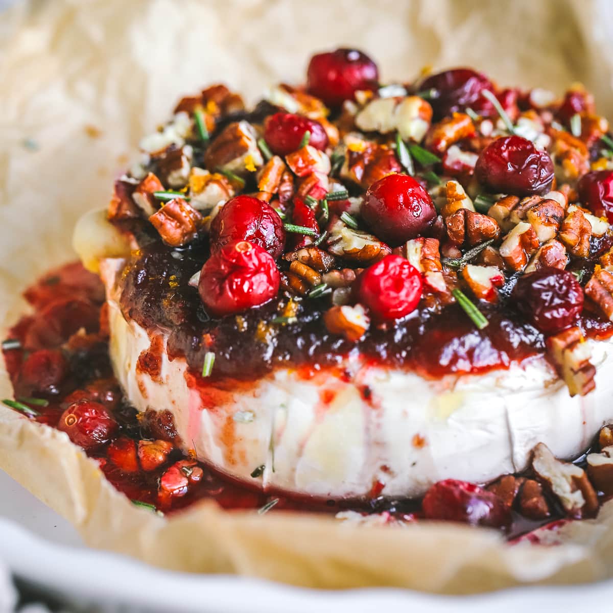 Warm Brie Appetizer with Cranberries and Walnuts