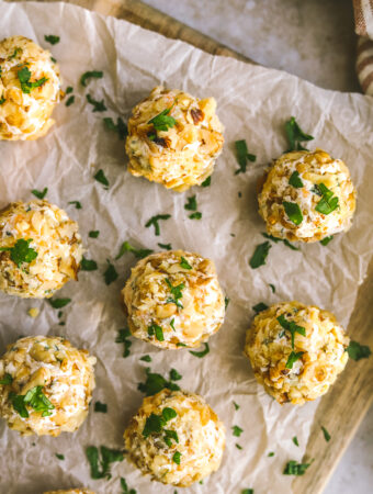 mini cheese balls on a platter
