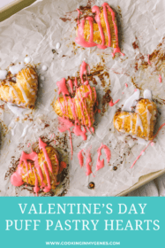 puff pastry hearts drizzled with pink icing