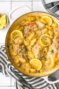 chicken, gnocchi and lemon in a large skillet