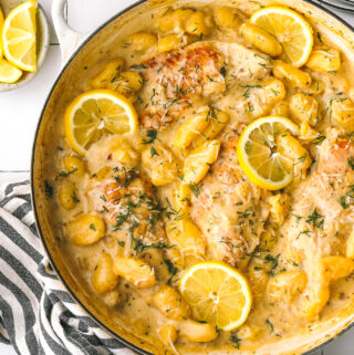 chicken, gnocchi and lemon in a large skillet