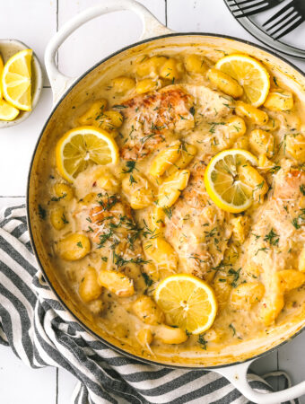 chicken, gnocchi and lemon in a large skillet