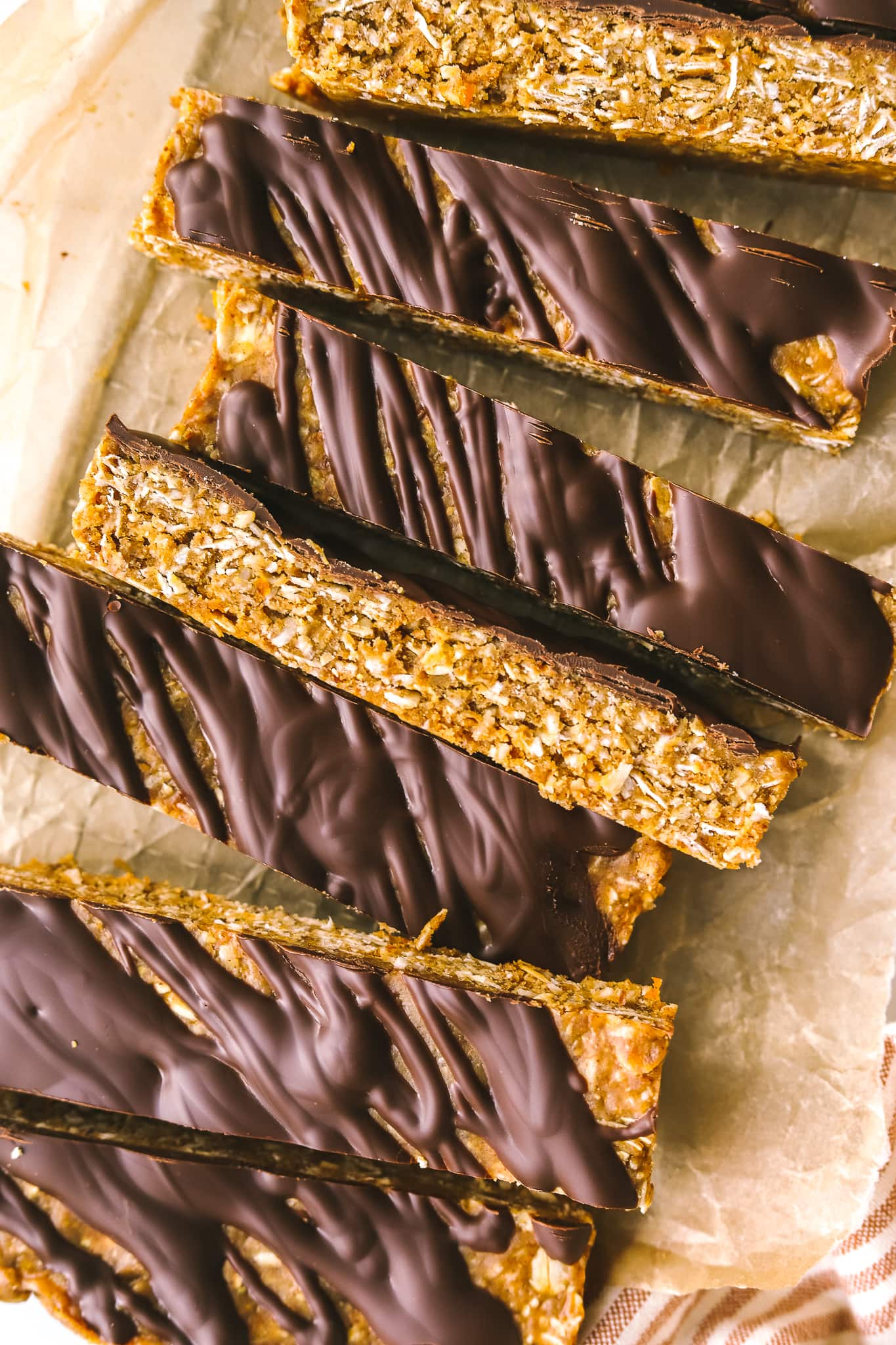 close up of gluten free protein bars recipe on parchment paper