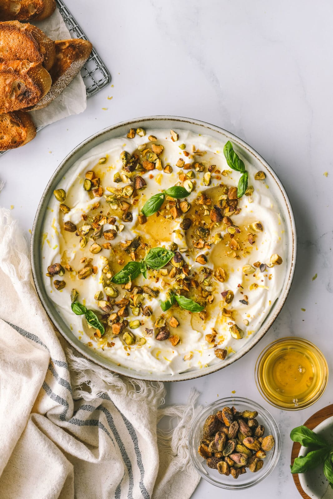 Spring Whipped Ricotta Dip with Honey & Pistachios - Cooking in my Genes