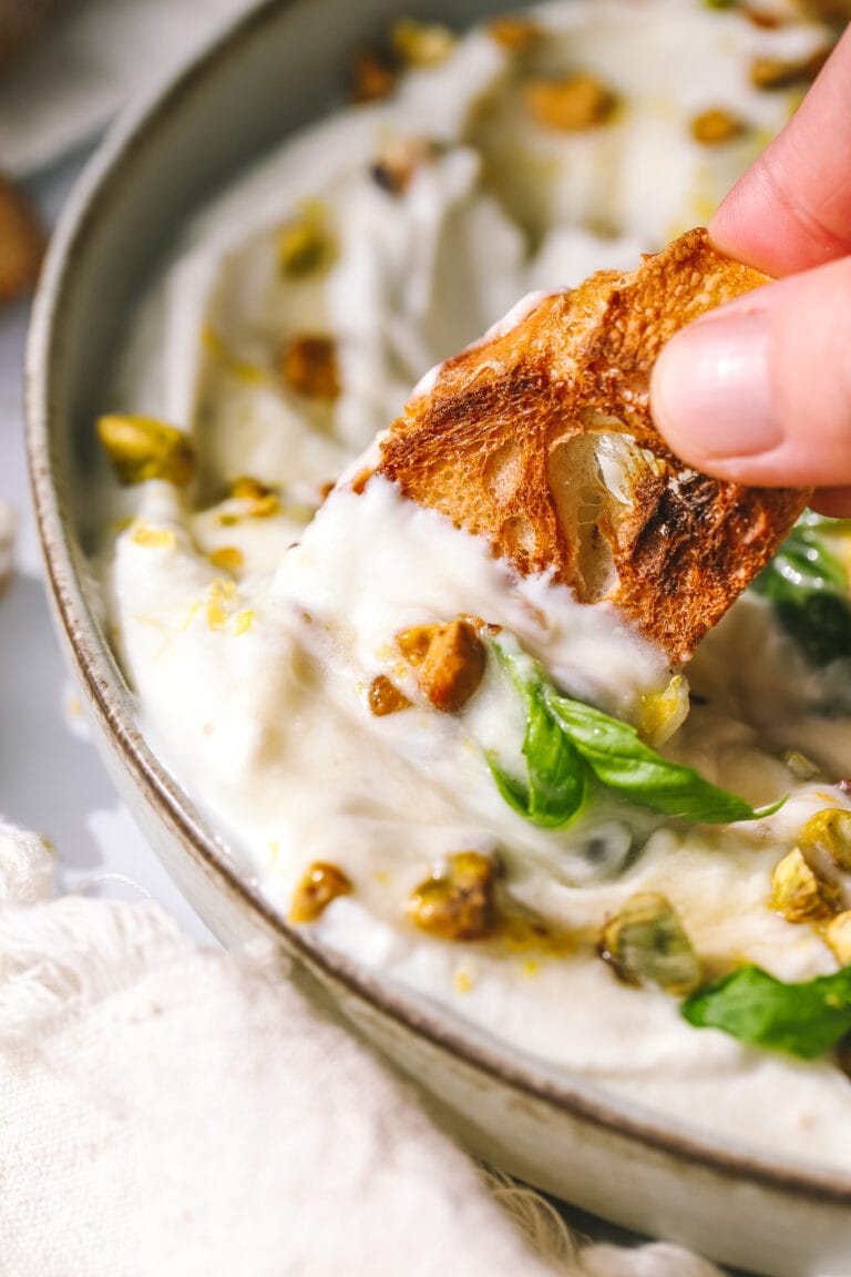 Spring Whipped Ricotta Dip with Honey & Pistachios - Cooking in my Genes