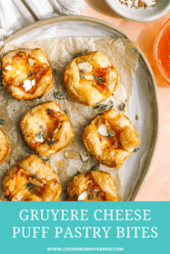 gruyere puff pastry bites on a plate