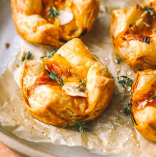 side angle of baked gruyere puff pastry bites