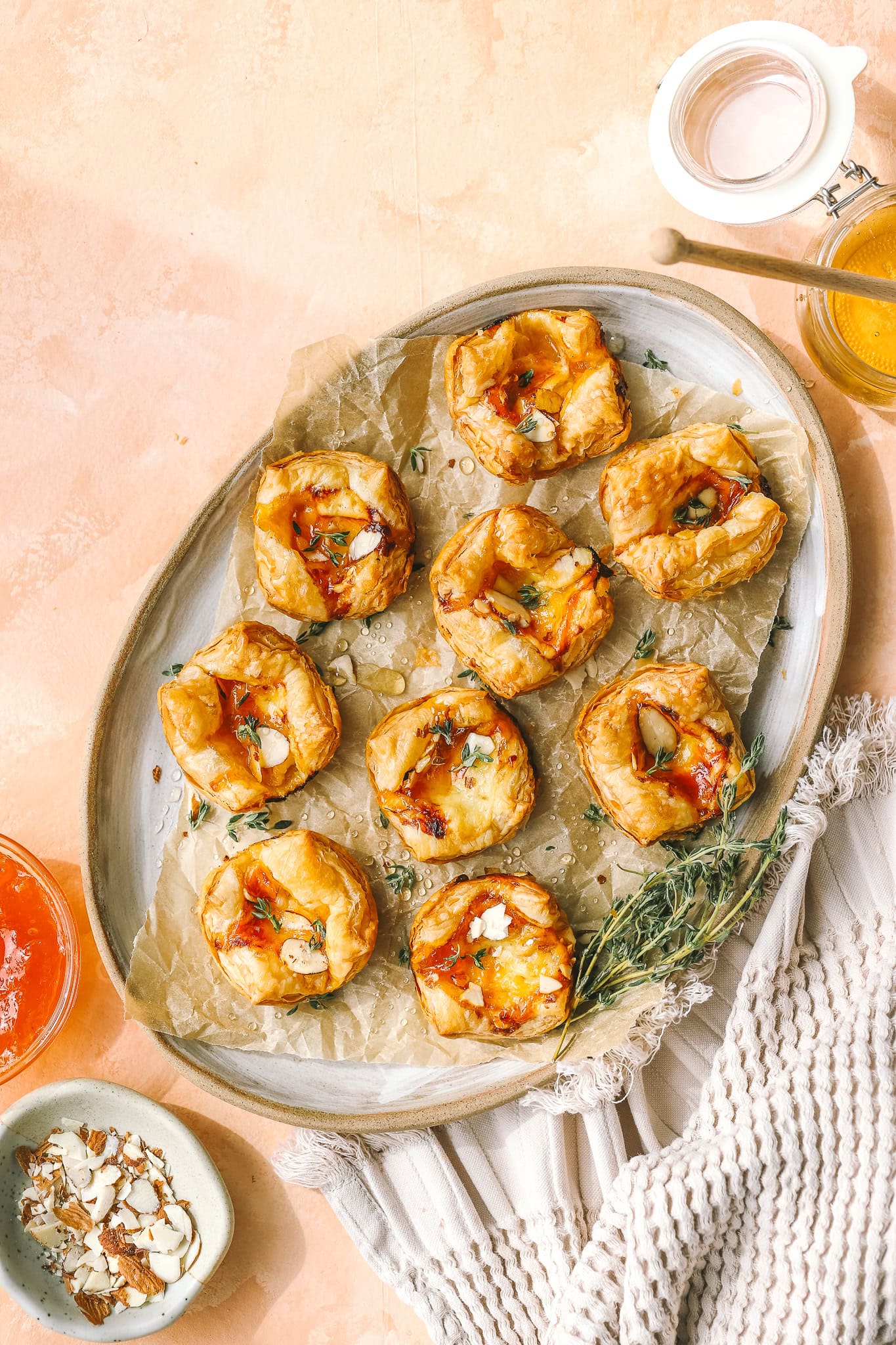 gruyere puff pastry bites on a plate