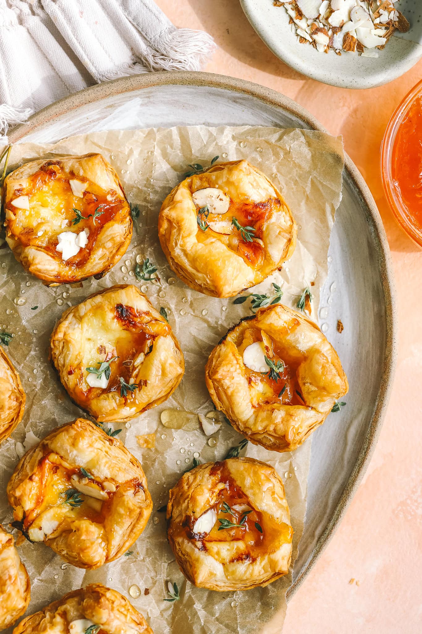 gruyere puff pastry bites on a plate