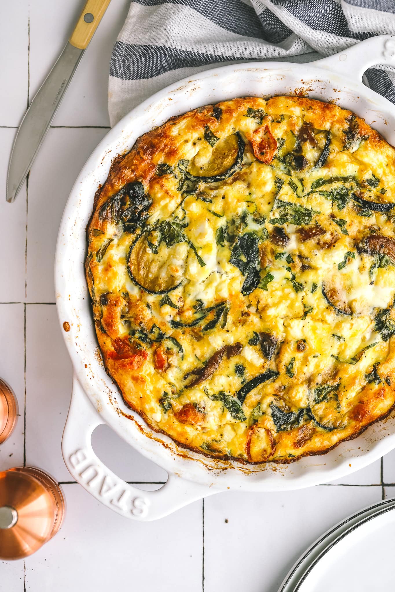close up of cooked crustless healthy quiche