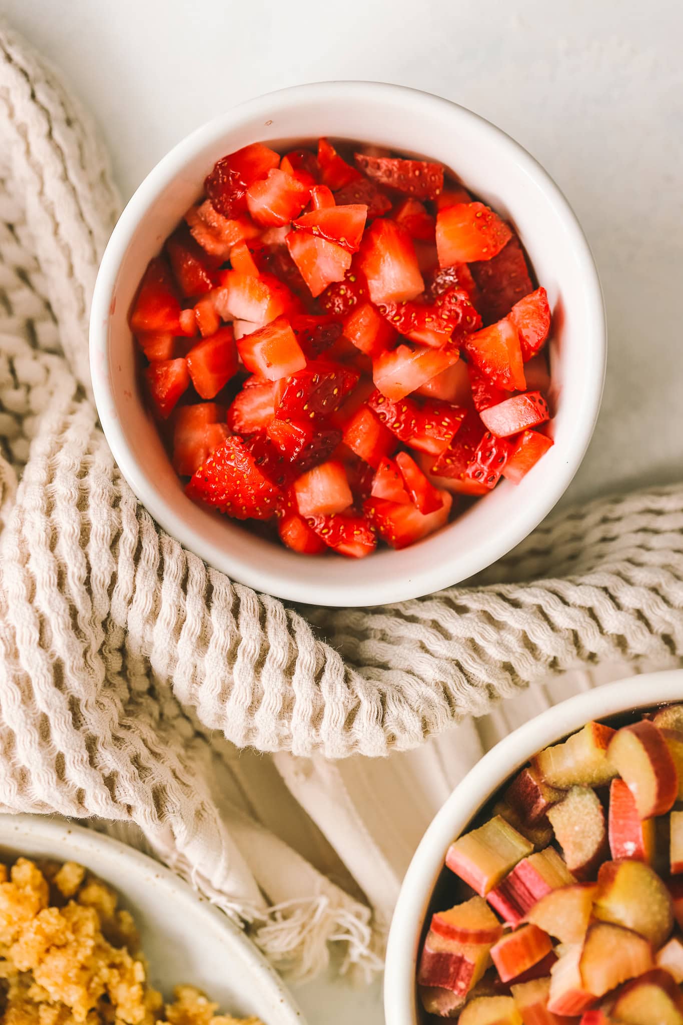 diced strawberries in a bowl