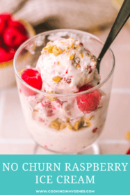 raspberry crumble ice cream in a cup with a spoon