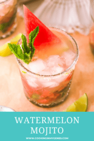 overhead shot of mojito with watermelon garnish