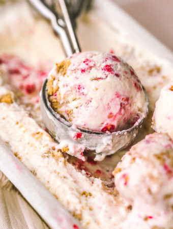 side angle shot of a scoop of ice cream