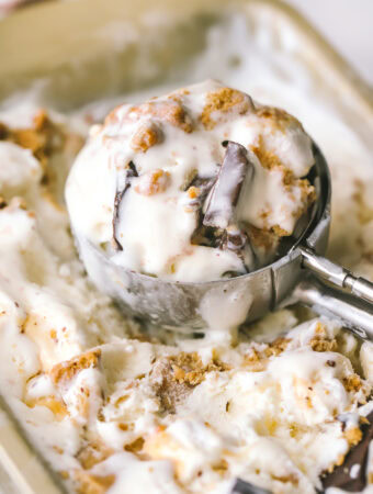s'mores ice cream in a ice cream scoop