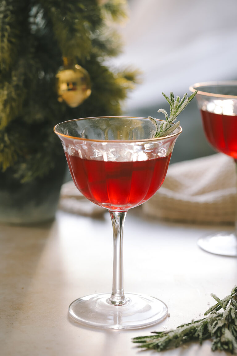 christmas cosmopolitan in a coupe glass