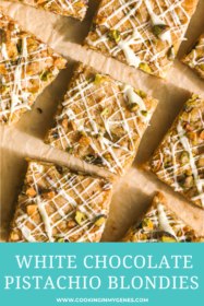 white chocolate pistachio blondies on parchment paper