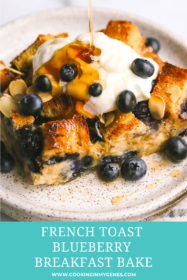 syrup being poured on a piece of blueberry breakfast bake