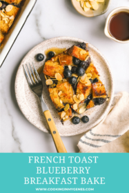 piece of baked blueberry french toast on a plate