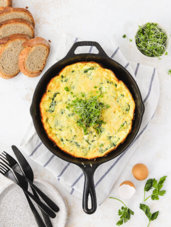 Spring frittata in a cast iron pan