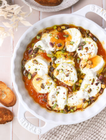 baked goat cheese in a baking dish