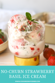 strawberry basil ice cream in a cup