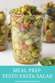pasta salad in a large mason jar