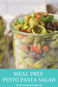 close up of the top of a mason jar full of pasta salad