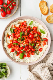 Quick and Easy Boursin Bruschetta Dip Appetizer bruschetta on top of boursin cheese