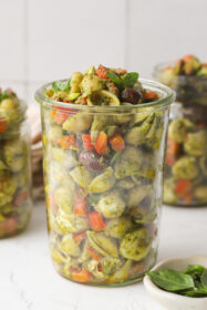pasta salad in a large mason jar
