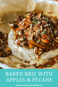 close up of baked brie apple topping