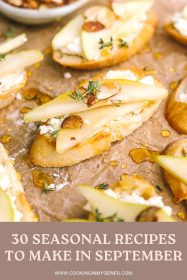 angled photo of crostini with goat cheese and sliced pears