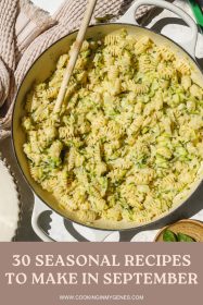 creamy zucchini pasta in a round pan