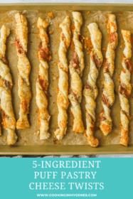 baked puff pastry cheese twists on a baking sheet