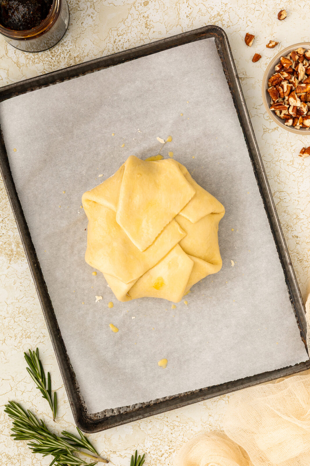 puff pastry wrapped baked brie and brushed with egg wash