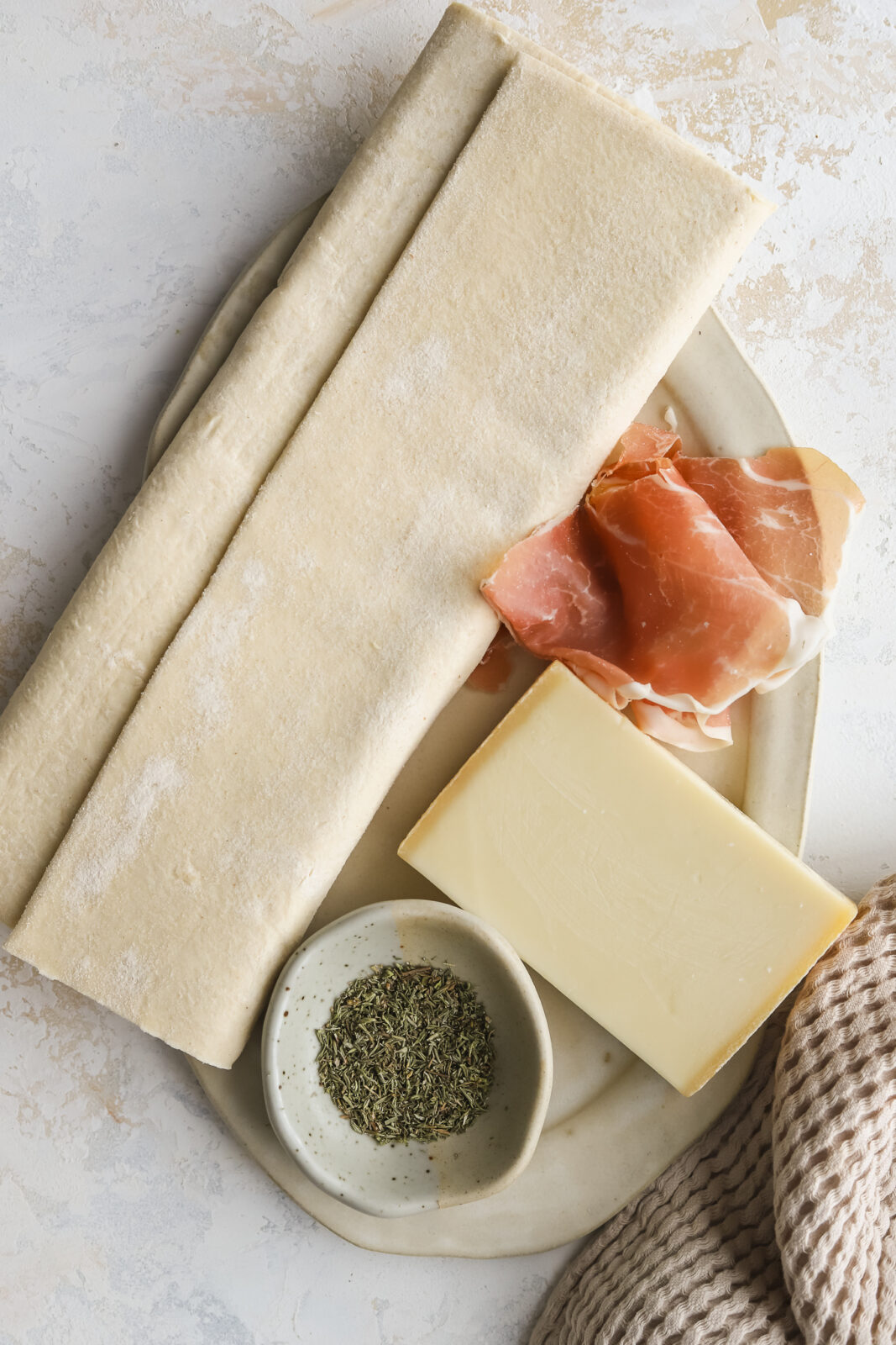 puff pastry, gruyere cheese, prosciutto and fresh thyme