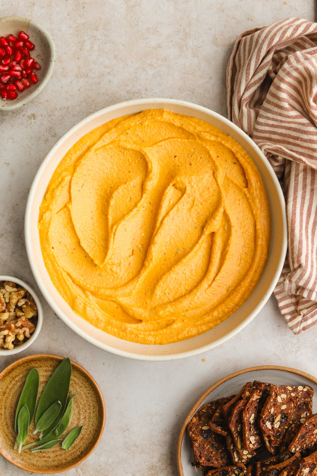 pumpkin feta dip in a bowl