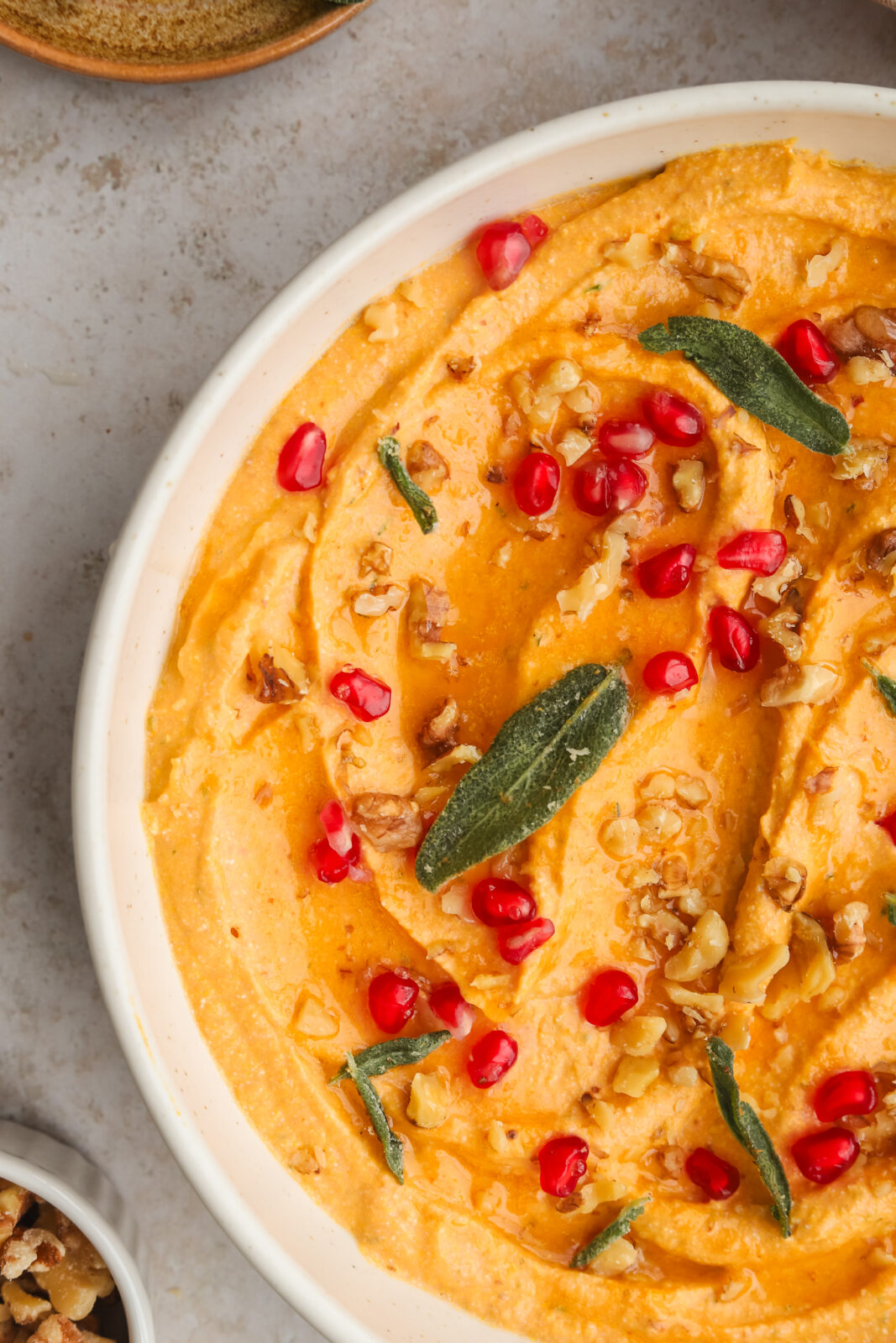 close up of topping on pumpkin dip