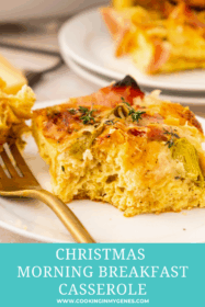 piece of ham and cheese breakfast casserole on a plate