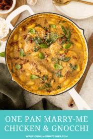 one pan with cooked chicken and gnocchi in a sundried tomato sauce