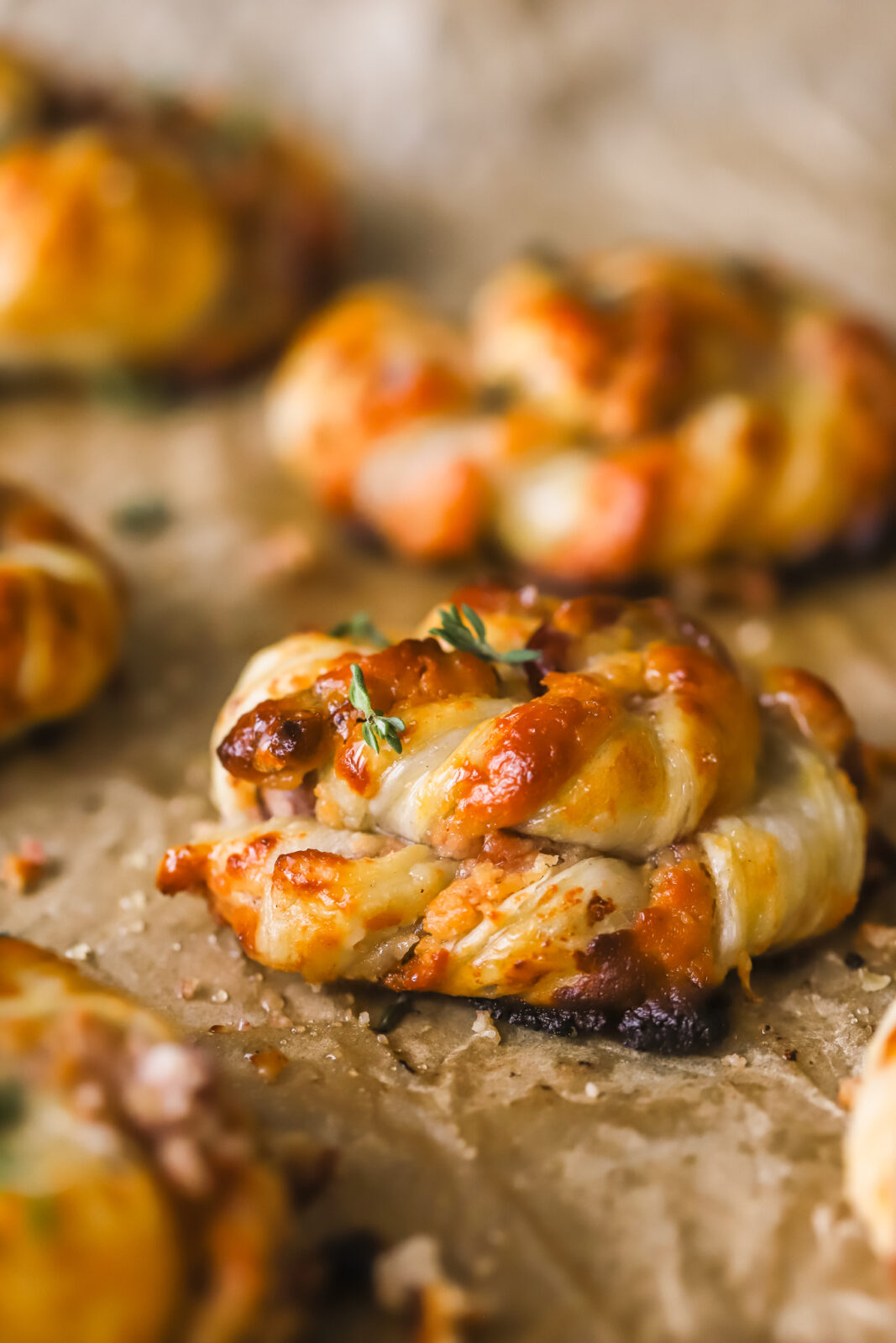 close-up of cranberry goat cheese puff pastry swirl