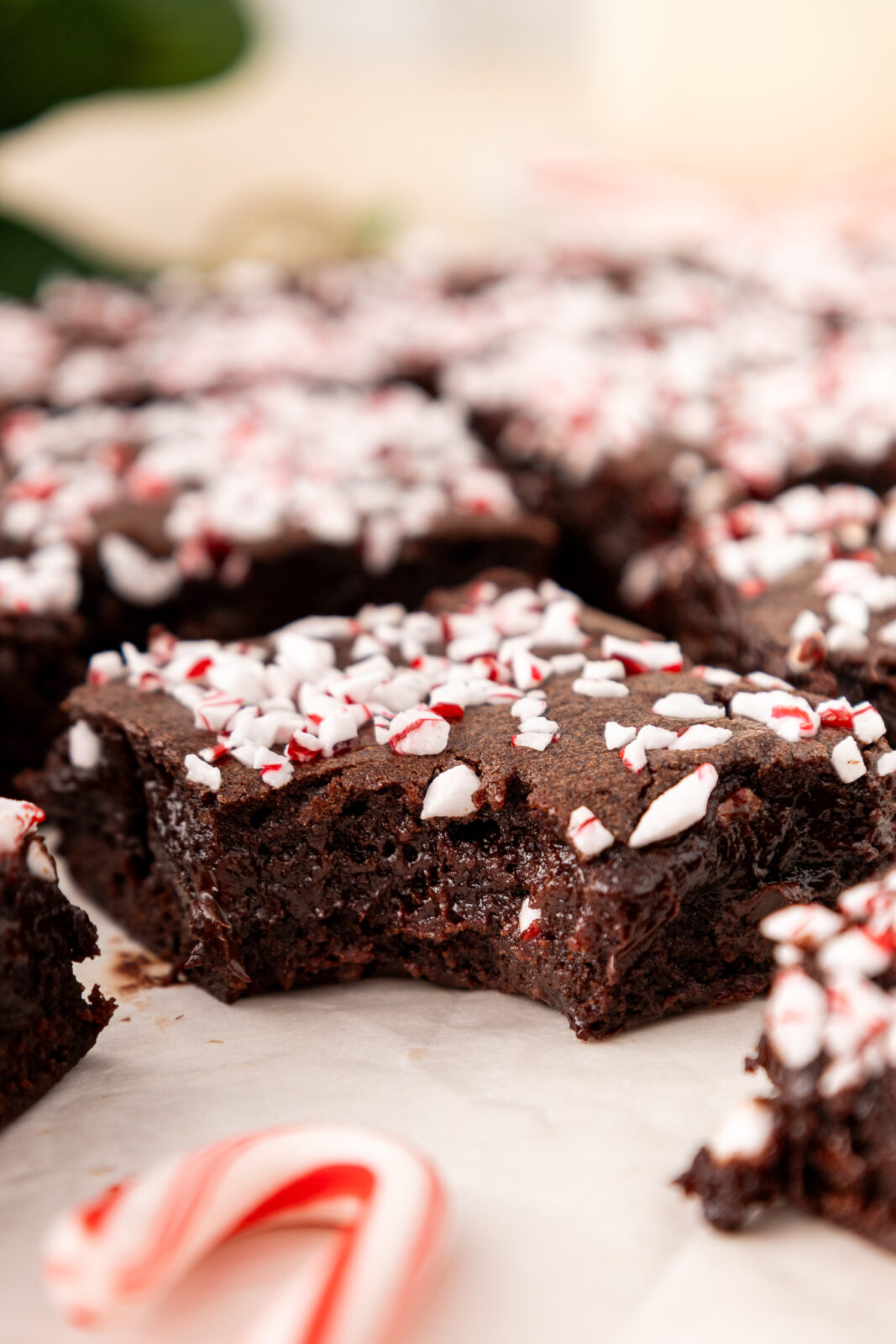 peppermint mocha brownie with a bite taken out of it