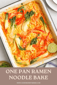 dump and bake ramen noodles and vegetables in a baking dish