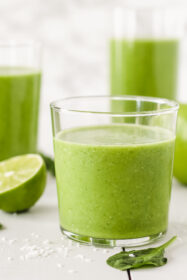 Bright and Fresh Green Mojito Smoothie Recipe mojito smoothies in glasses with lime wedges