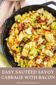 savoy cabbage and bacon sauteed in a cast iron pan
