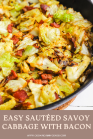 side angle of cooked cabbage in a pan