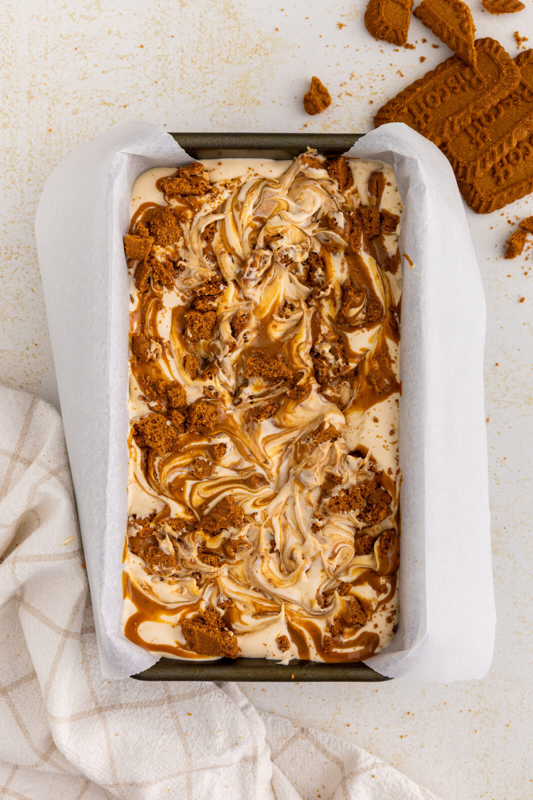 ice cream mixture in a loaf pan